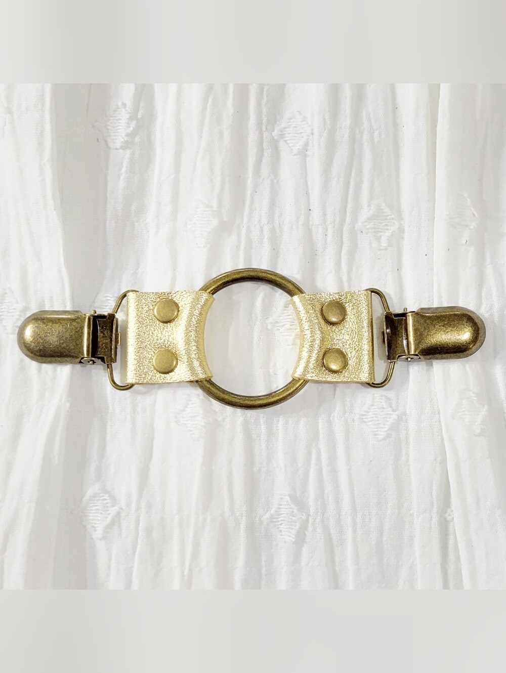 Gold Metallic Leather Cinch Clip W/ Bronze Tone Oring, DIY Tailor, New, Handmade
